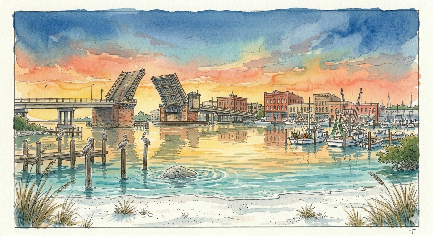 Anna Maria Island watercolor — Bridge Street, Pine Avenue, City Pier