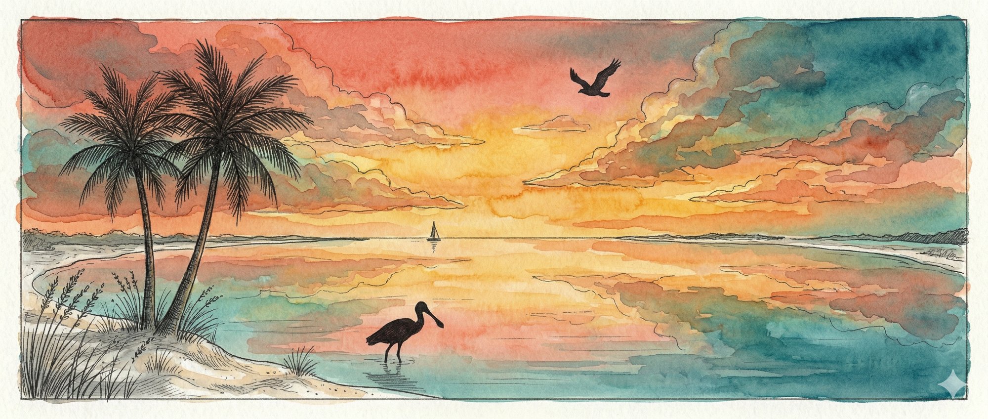 Epic Gulf Coast Florida sunset panorama