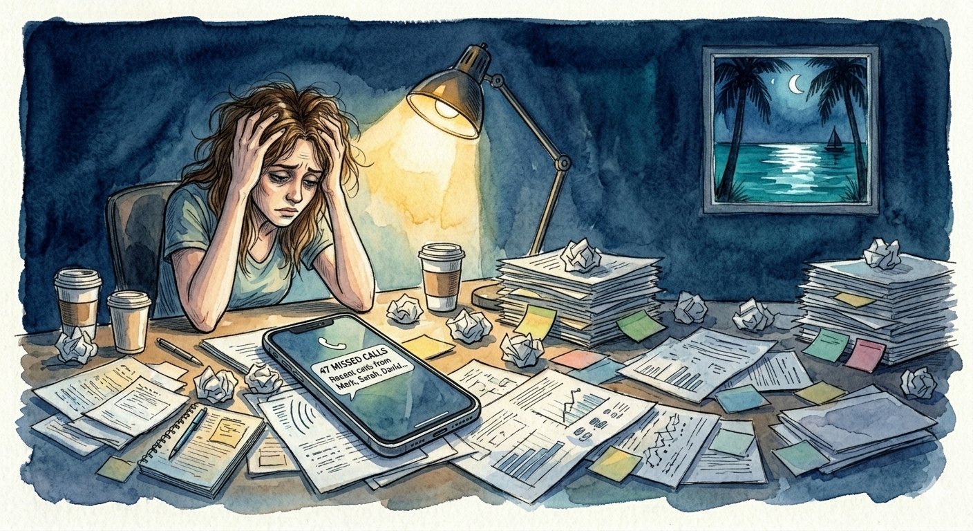 47 missed calls on a phone at midnight