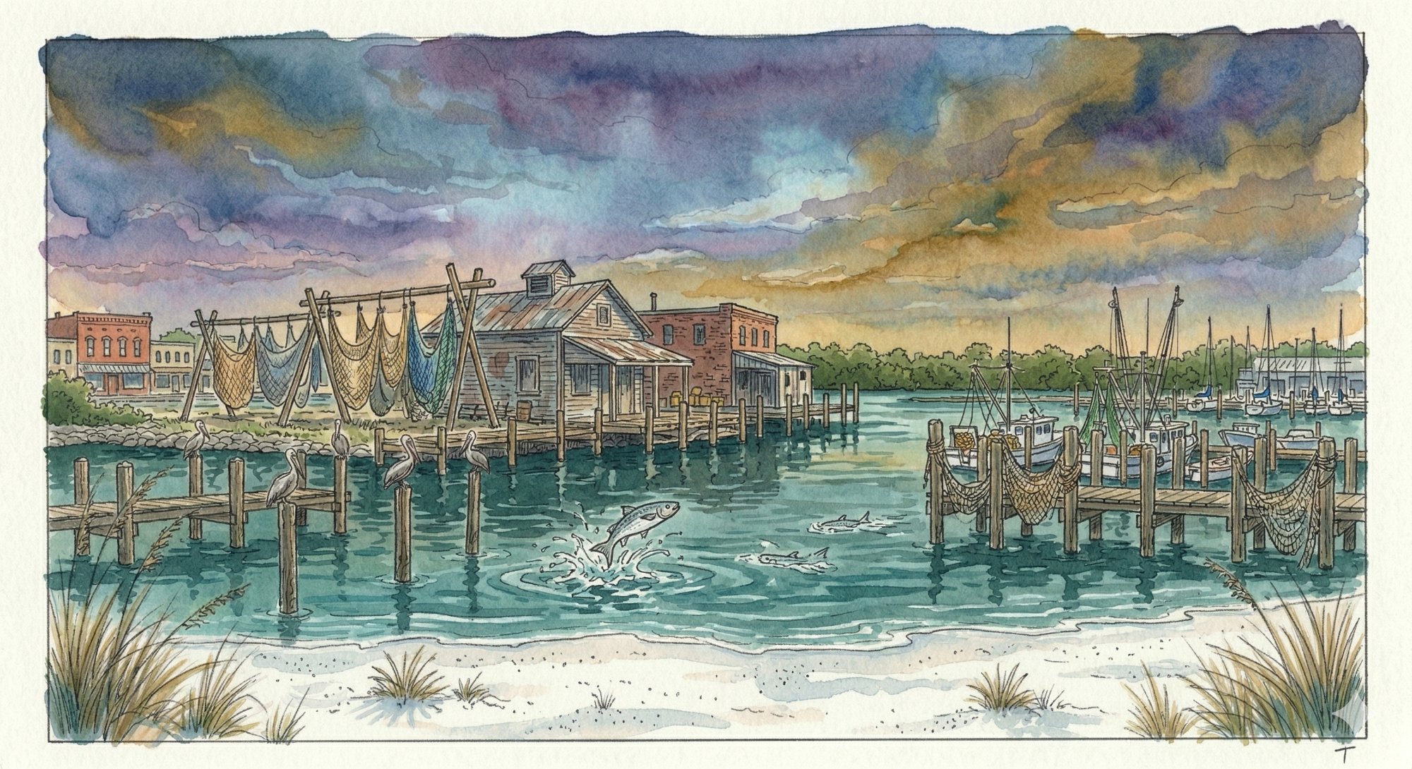 Cortez fishing village watercolor