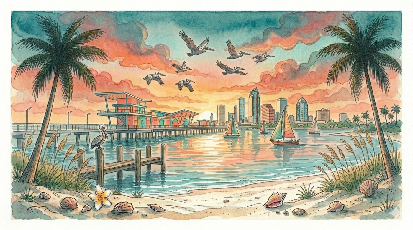 St. Petersburg watercolor — Beach Drive, the Pier, downtown waterfront